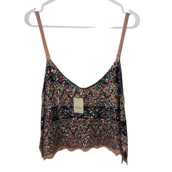 Free People Shimmy Cropped Sequin Tank Top Womens Medium Twighlight Rose Combo - Picture 3 of 7